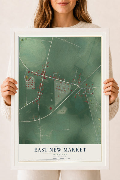 Map of East New Market, Maryland, 18 x 24 inch print in a white wood frame