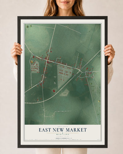 Map of East New Market, Maryland, 24 x 36 inch print in a black wood frame