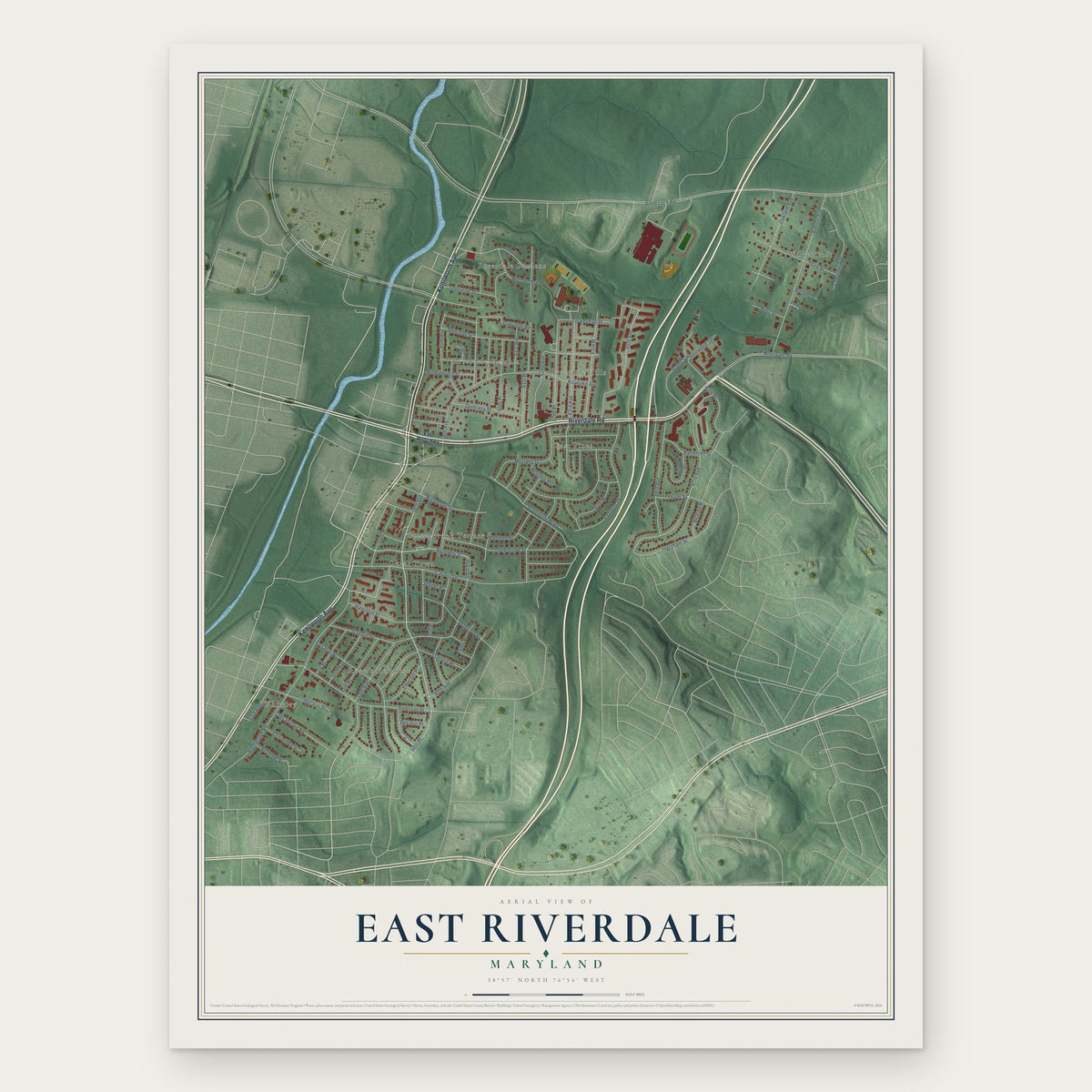 East Riverdale, Maryland map print, the full design