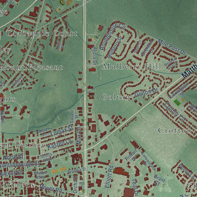 Second close-up of the map of Easton, Maryland print showing more streets and buildings