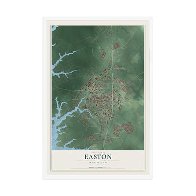 Map of Easton, Maryland, 12 x 18 inch print in a white wood frame