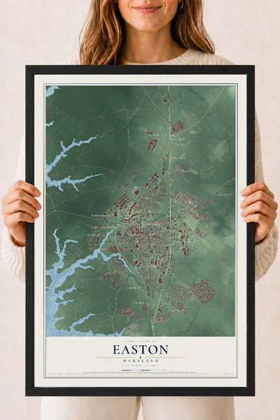 Map of Easton, Maryland, 18 x 24 inch print in a black wood frame
