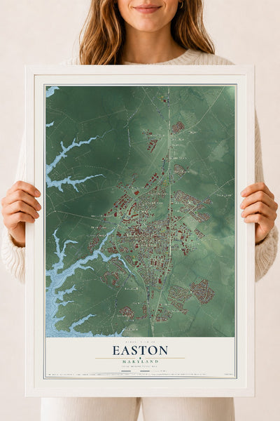 Map of Easton, Maryland, 18 x 24 inch print in a white wood frame