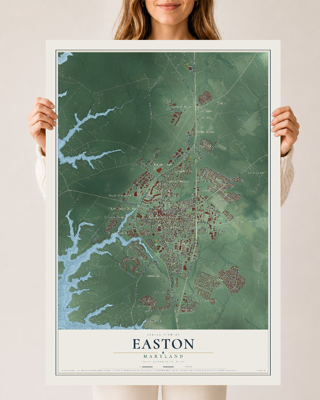 Map of Easton, Maryland, 24 x 36 inch unframed archival matte print