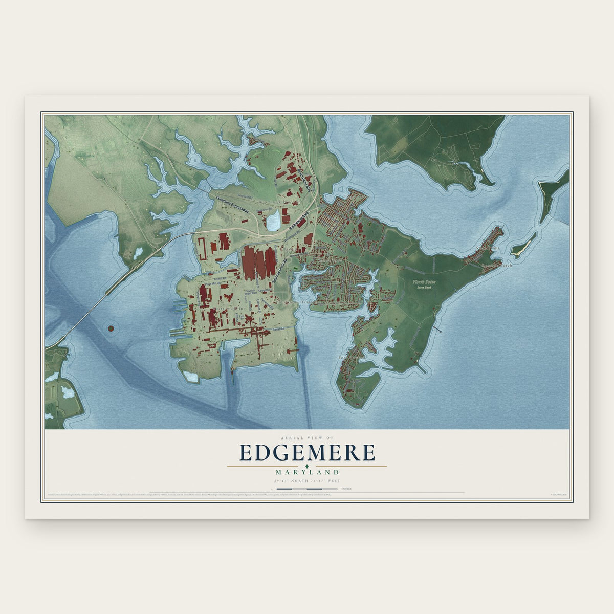 Edgemere, Maryland map print, the full design