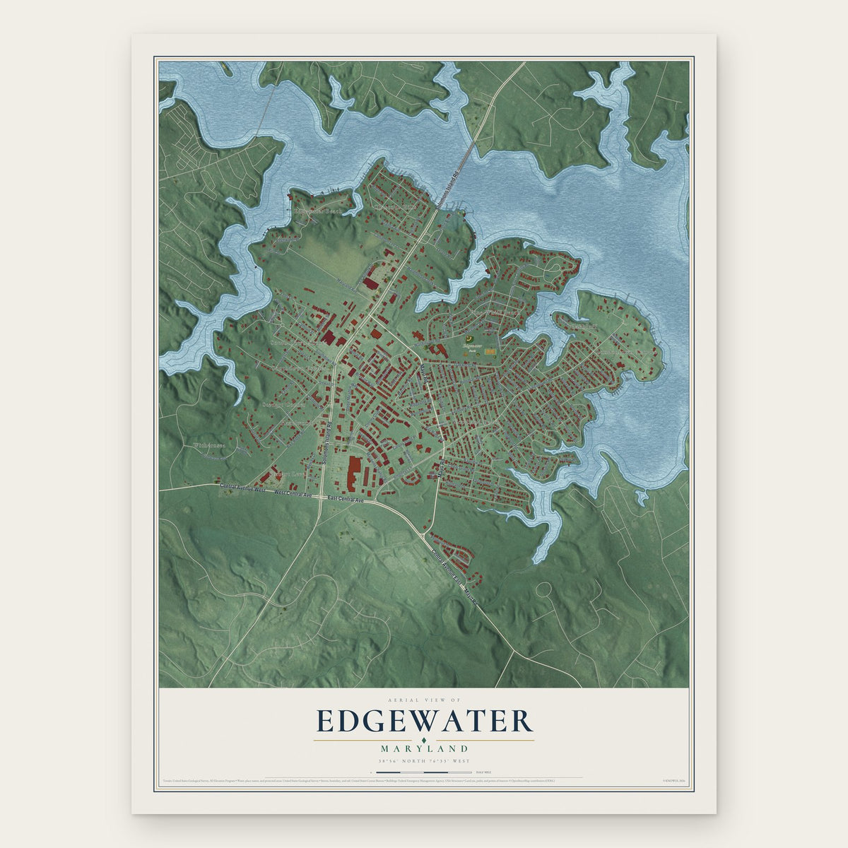 Edgewater, Maryland map print, the full design