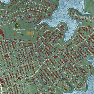 Close-up of the map of Edgewater, Maryland print showing street and building detail