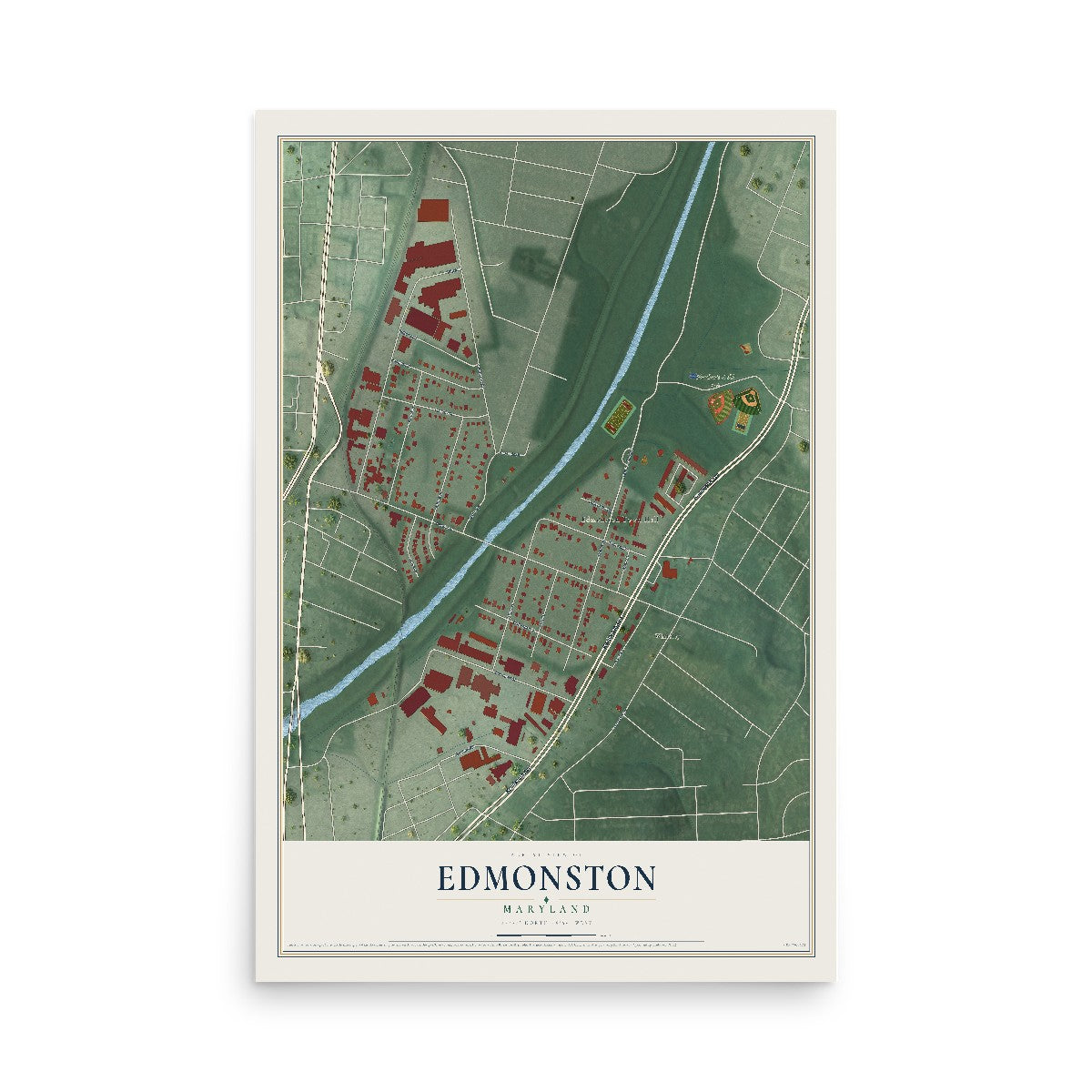 Map of Edmonston, Maryland, 12 x 18 inch unframed archival matte print