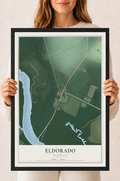 Map of Eldorado, Maryland, 18 x 24 inch print in a black wood frame