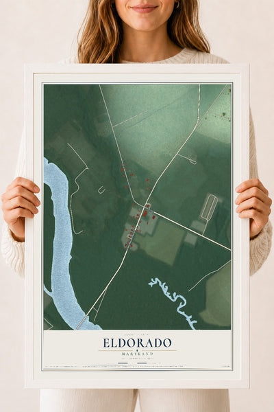 Map of Eldorado, Maryland, 18 x 24 inch print in a white wood frame