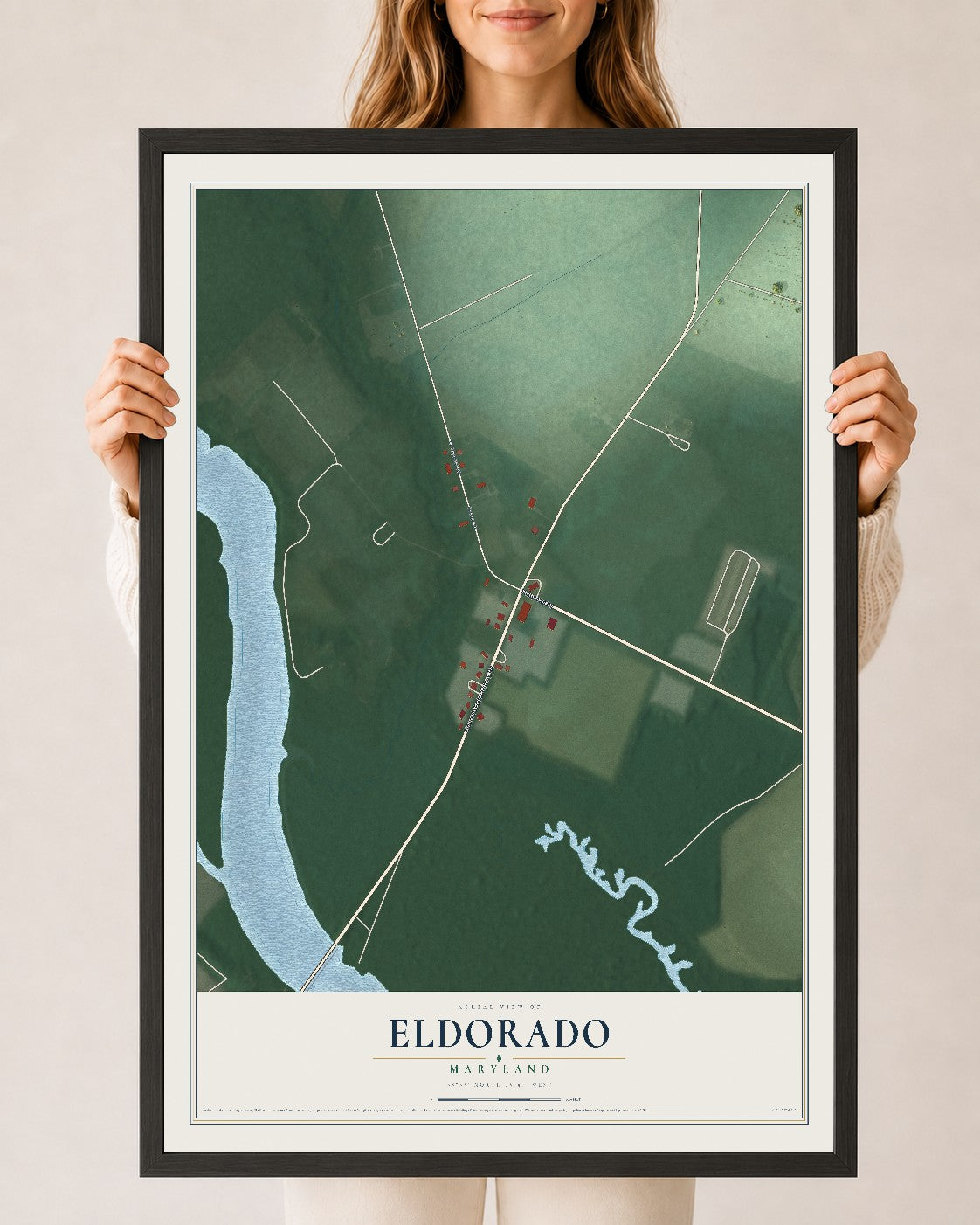 Map of Eldorado, Maryland, 24 x 36 inch print in a black wood frame