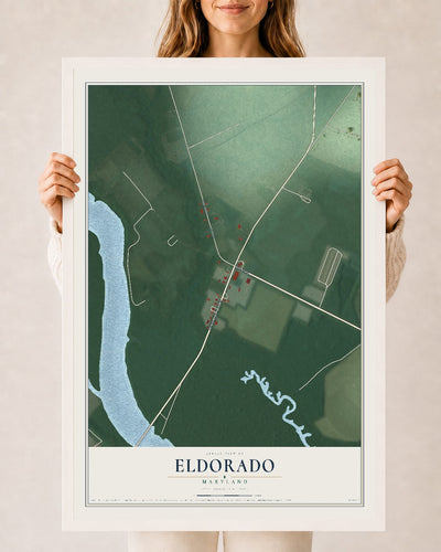 Map of Eldorado, Maryland, 24 x 36 inch print in a white wood frame
