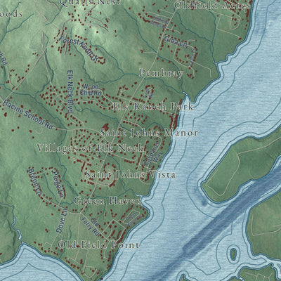 Close-up of the map of Elk Neck, Maryland print showing street and building detail