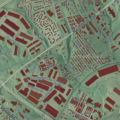 Close-up of the map of Elkridge, Maryland print showing street and building detail