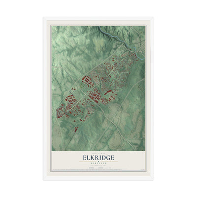 Map of Elkridge, Maryland, 12 x 18 inch print in a white wood frame