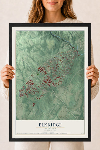 Map of Elkridge, Maryland, 18 x 24 inch print in a black wood frame