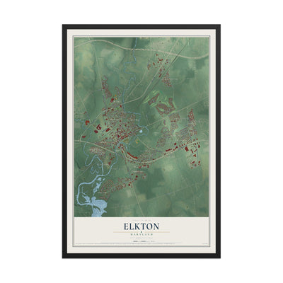 Map of Elkton, Maryland, 12 x 18 inch print in a black wood frame