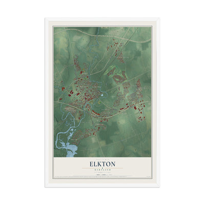 Map of Elkton, Maryland, 12 x 18 inch print in a white wood frame