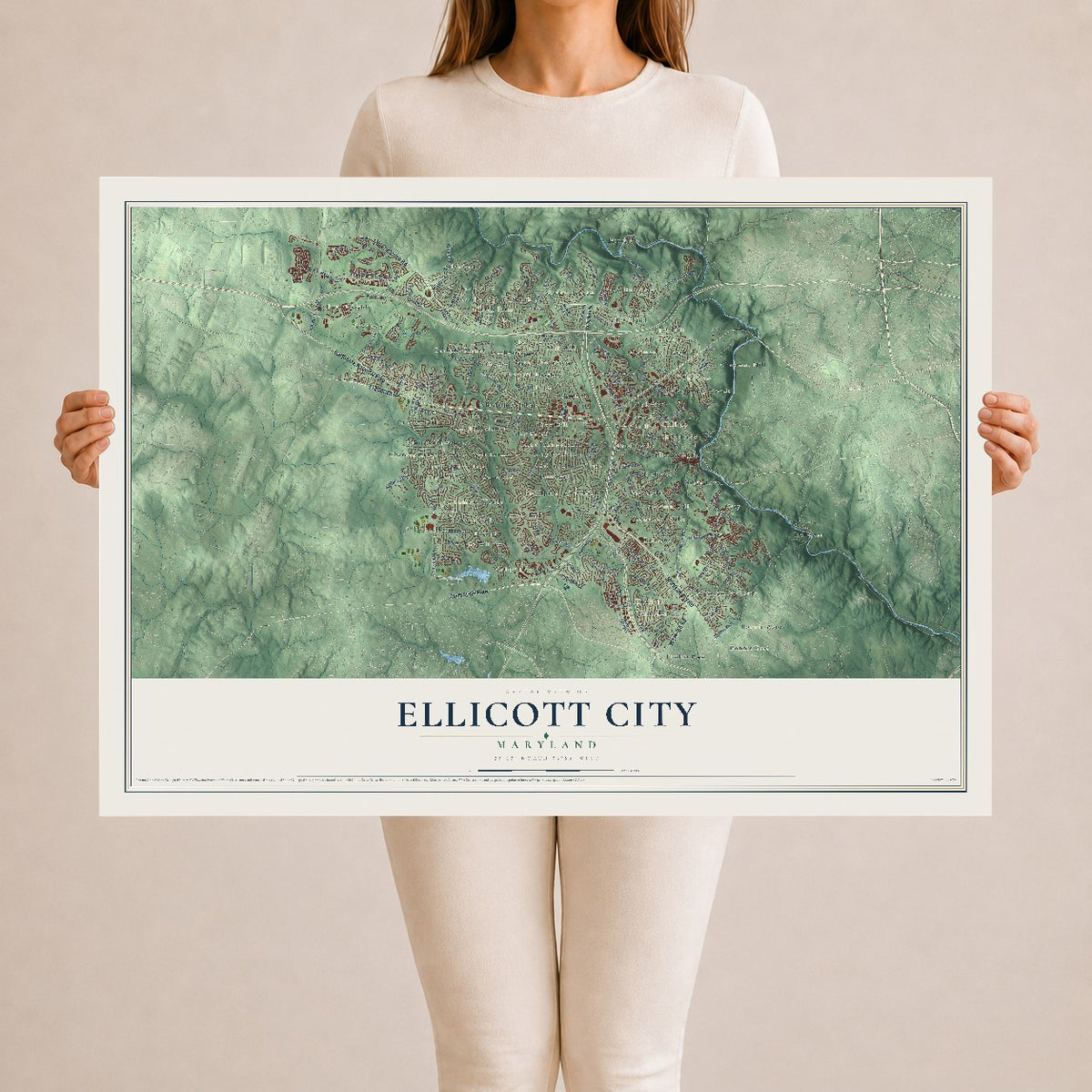 Map of Ellicott City, Maryland, 24 x 36 inch unframed archival matte print