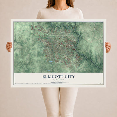 Map of Ellicott City, Maryland, 24 x 36 inch unframed archival matte print