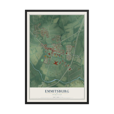 Map of Emmitsburg, Maryland, 12 x 18 inch print in a black wood frame