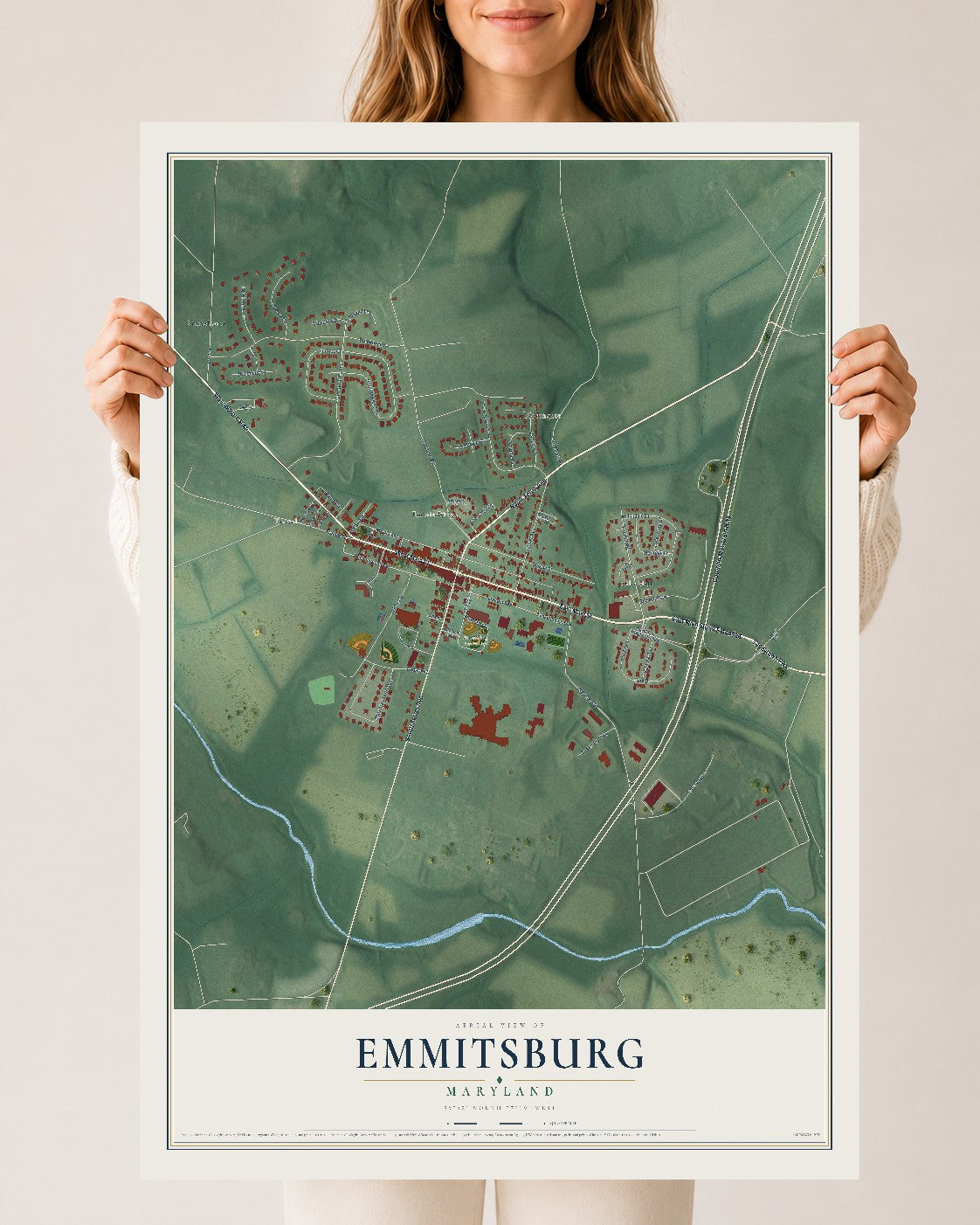 Map of Emmitsburg, Maryland, 24 x 36 inch unframed archival matte print