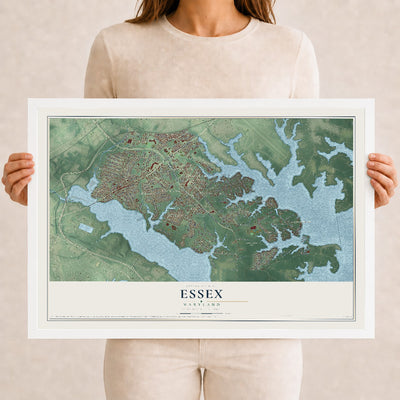 Map of Essex, Maryland, 12 x 18 inch print in a white wood frame