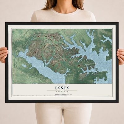 Map of Essex, Maryland, 18 x 24 inch print in a black wood frame