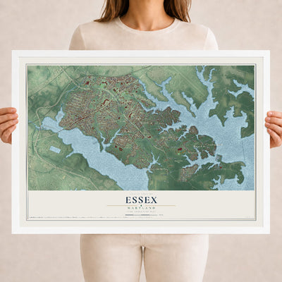 Map of Essex, Maryland, 18 x 24 inch print in a white wood frame