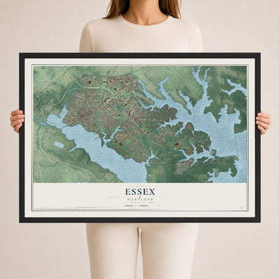 Map of Essex, Maryland, 24 x 36 inch print in a black wood frame