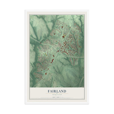 Map of Fairland, Maryland, 12 x 18 inch print in a white wood frame