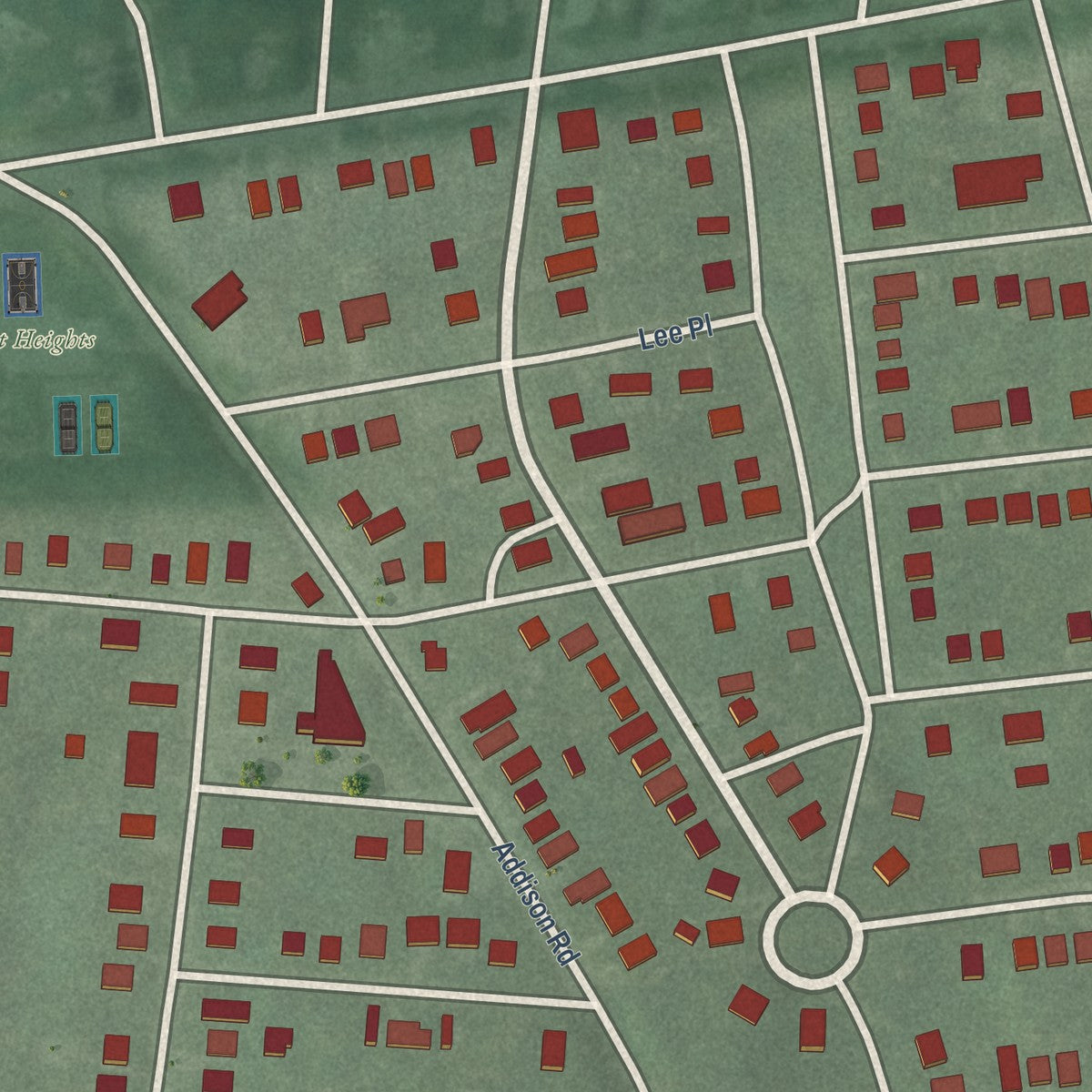 Close-up of the map of Fairmount Heights, Maryland print showing street and building detail