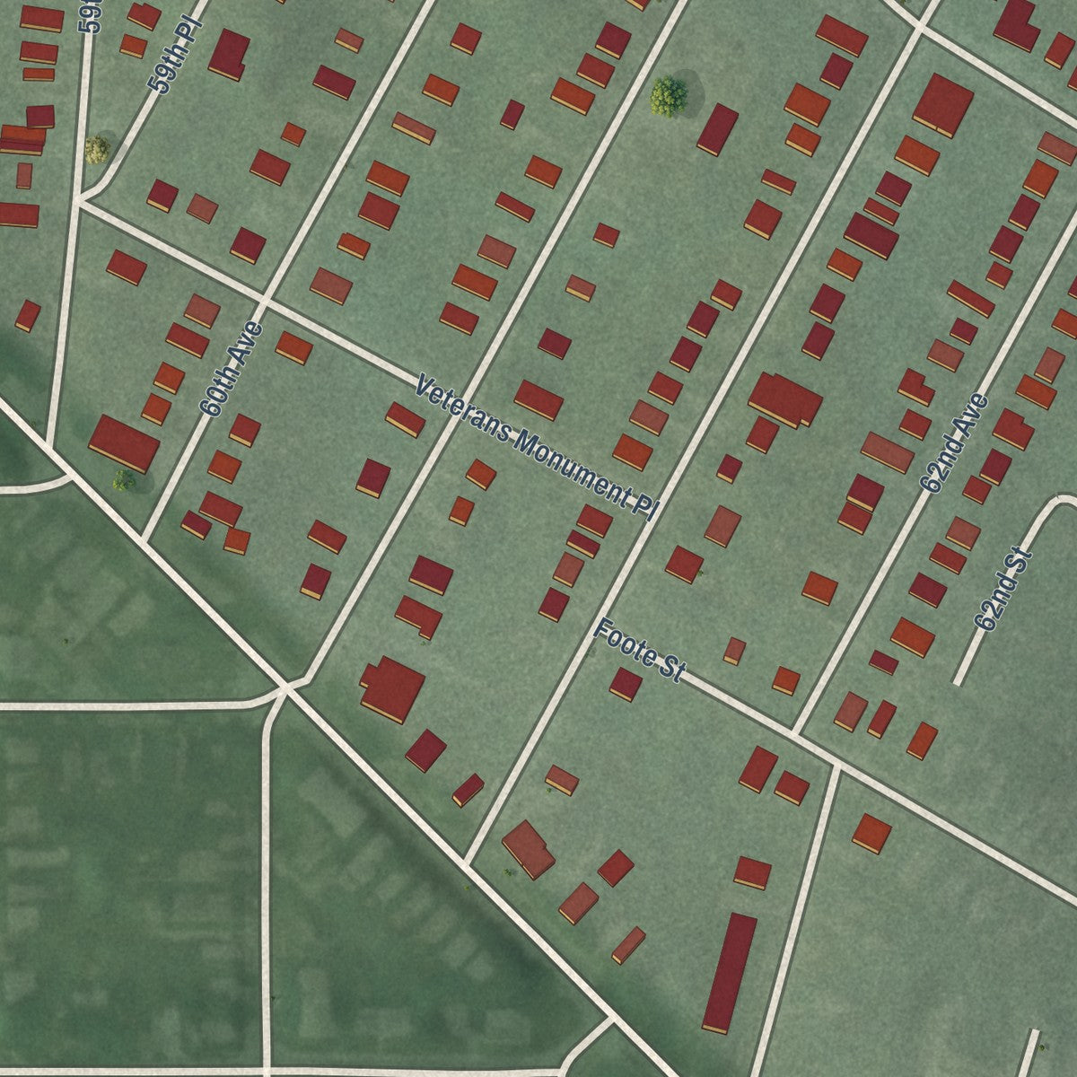 Second close-up of the map of Fairmount Heights, Maryland print showing more streets and buildings