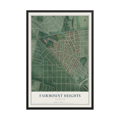 Map of Fairmount Heights, Maryland, 12 x 18 inch print in a black wood frame
