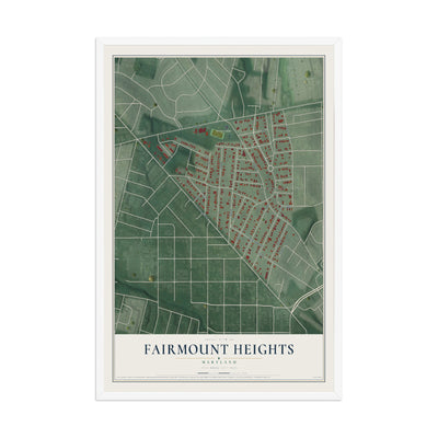 Map of Fairmount Heights, Maryland, 12 x 18 inch print in a white wood frame