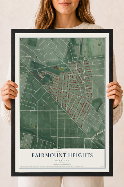 Map of Fairmount Heights, Maryland, 18 x 24 inch print in a black wood frame