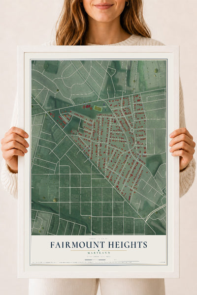 Map of Fairmount Heights, Maryland, 18 x 24 inch print in a white wood frame