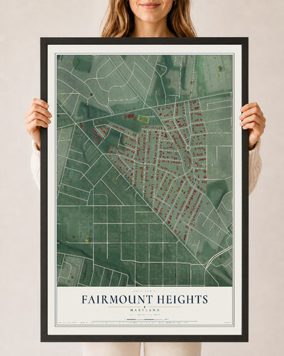 Map of Fairmount Heights, Maryland, 24 x 36 inch print in a black wood frame