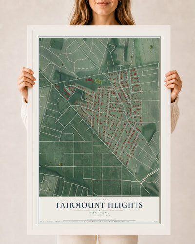 Map of Fairmount Heights, Maryland, 24 x 36 inch print in a white wood frame
