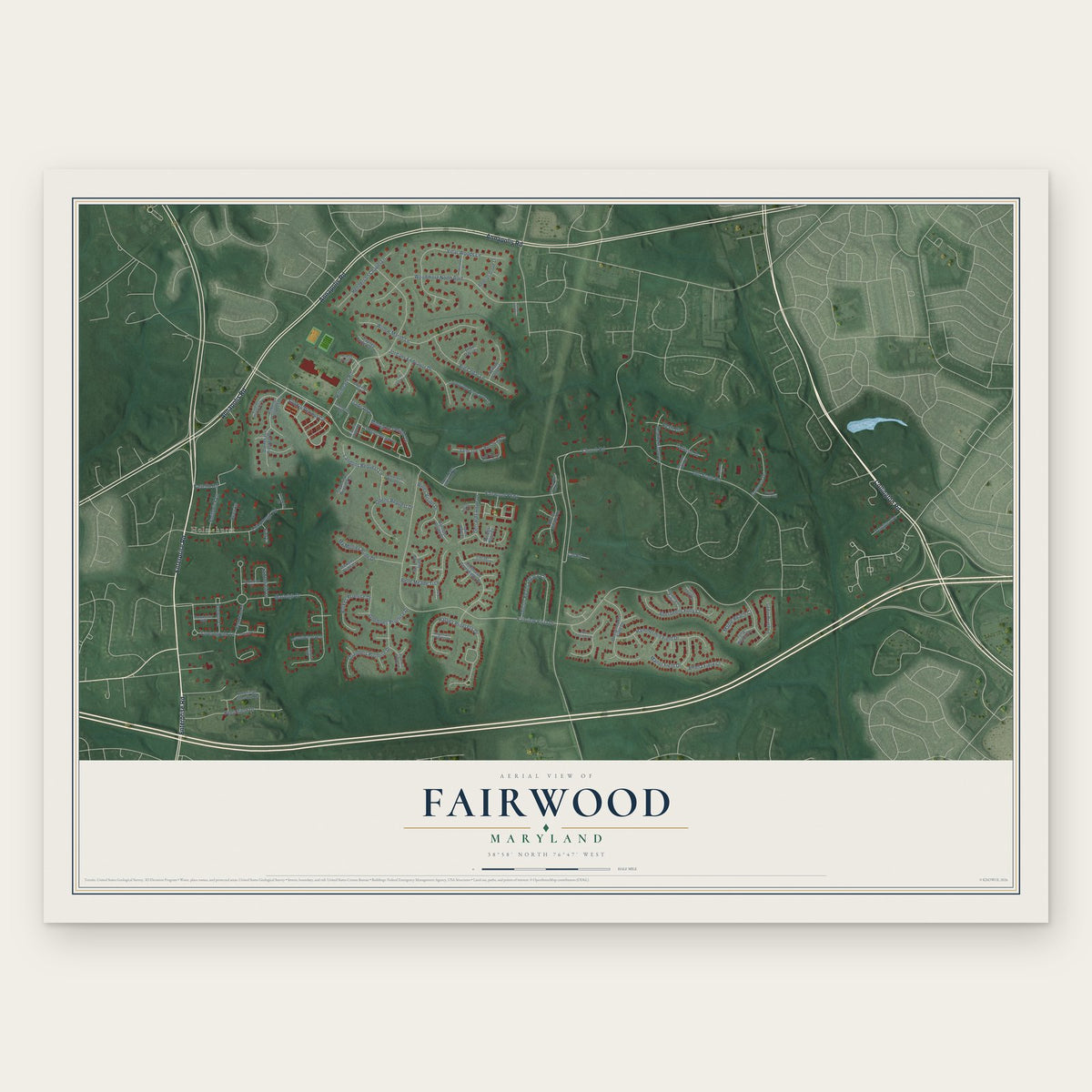 Fairwood, Maryland map print, the full design