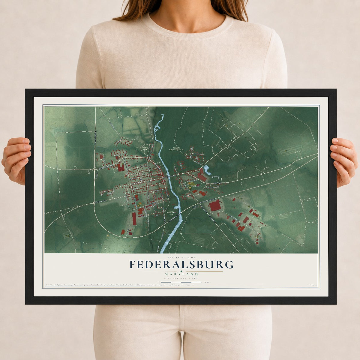 Map of Federalsburg, Maryland, 12 x 18 inch print in a black wood frame