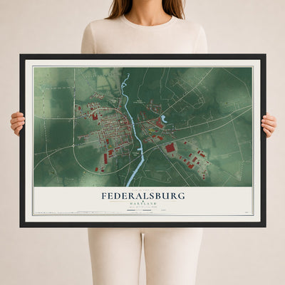 Map of Federalsburg, Maryland, 24 x 36 inch print in a black wood frame