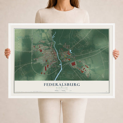 Map of Federalsburg, Maryland, 24 x 36 inch print in a white wood frame