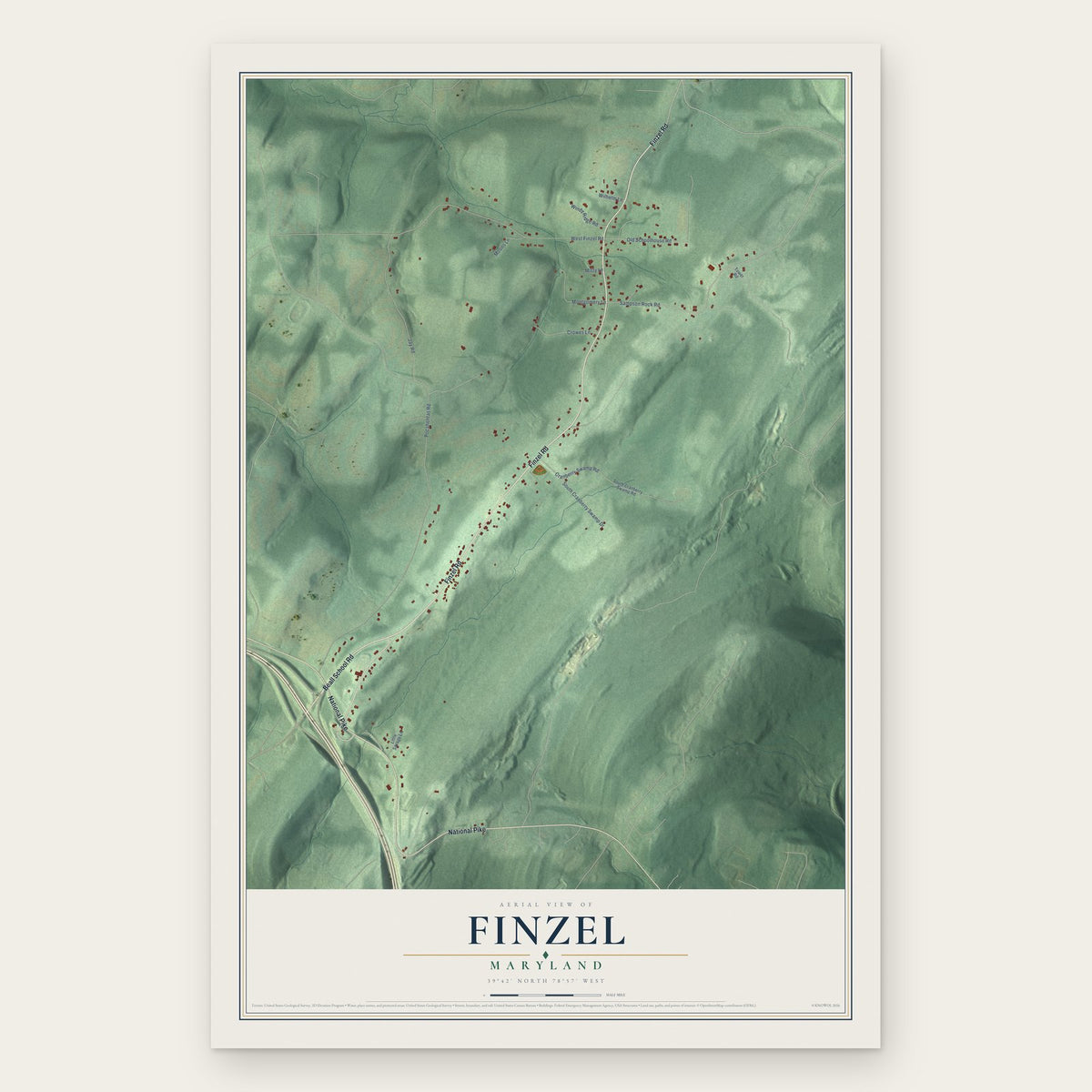 Finzel, Maryland map print, the full design