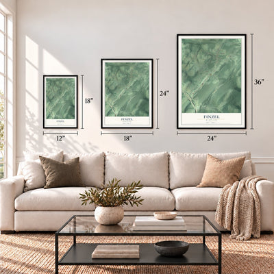 Finzel, Maryland map in 12 x 18, 18 x 24 and 24 x 36 inch sizes above a sofa