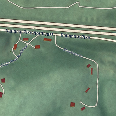 Close-up of the map of Flintstone, Maryland print showing street and building detail