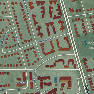 Second close-up of the map of Forest Glen, Maryland print showing more streets and buildings