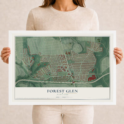 Map of Forest Glen, Maryland, 12 x 18 inch print in a white wood frame