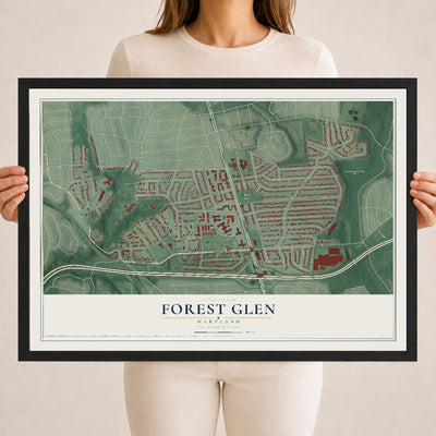 Map of Forest Glen, Maryland, 18 x 24 inch print in a black wood frame