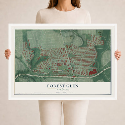 Map of Forest Glen, Maryland, 24 x 36 inch print in a white wood frame
